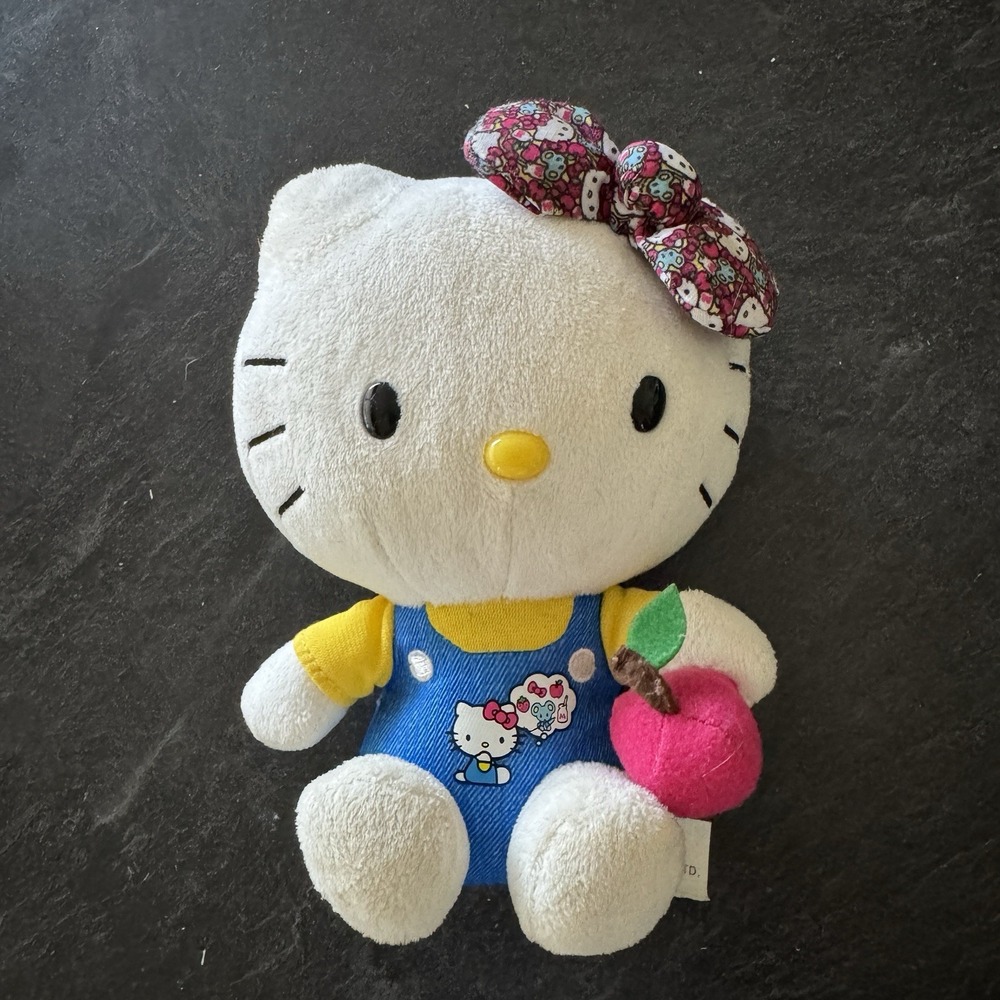 Hello Kitty with apple 40th Anniversary Sanrio Plush blue overalls 2014 6"